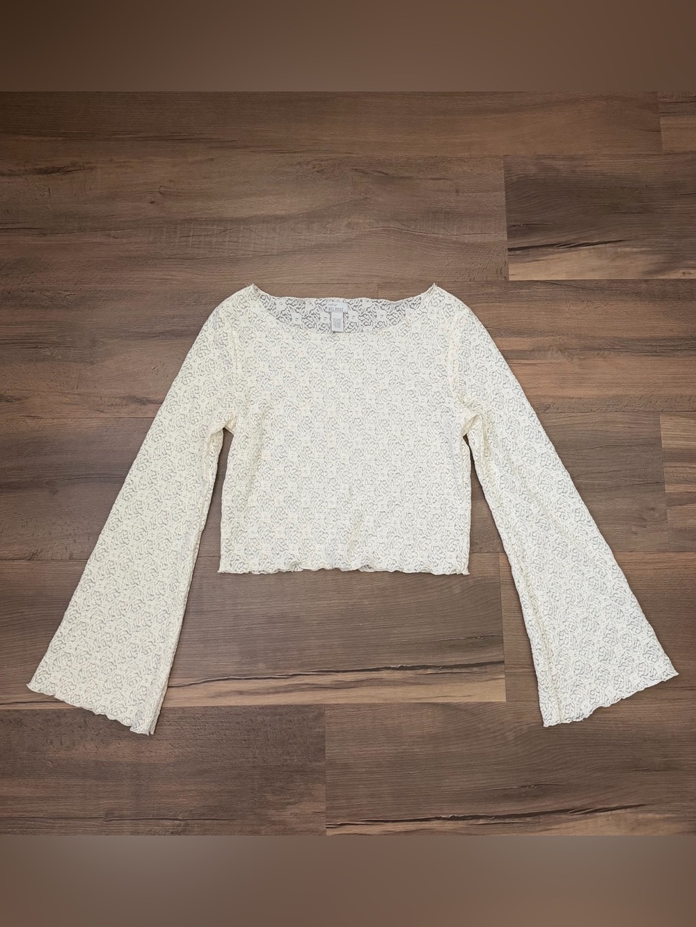 West of Melrose Ivory Sheer Lace Bell Sleeve Top Size Large